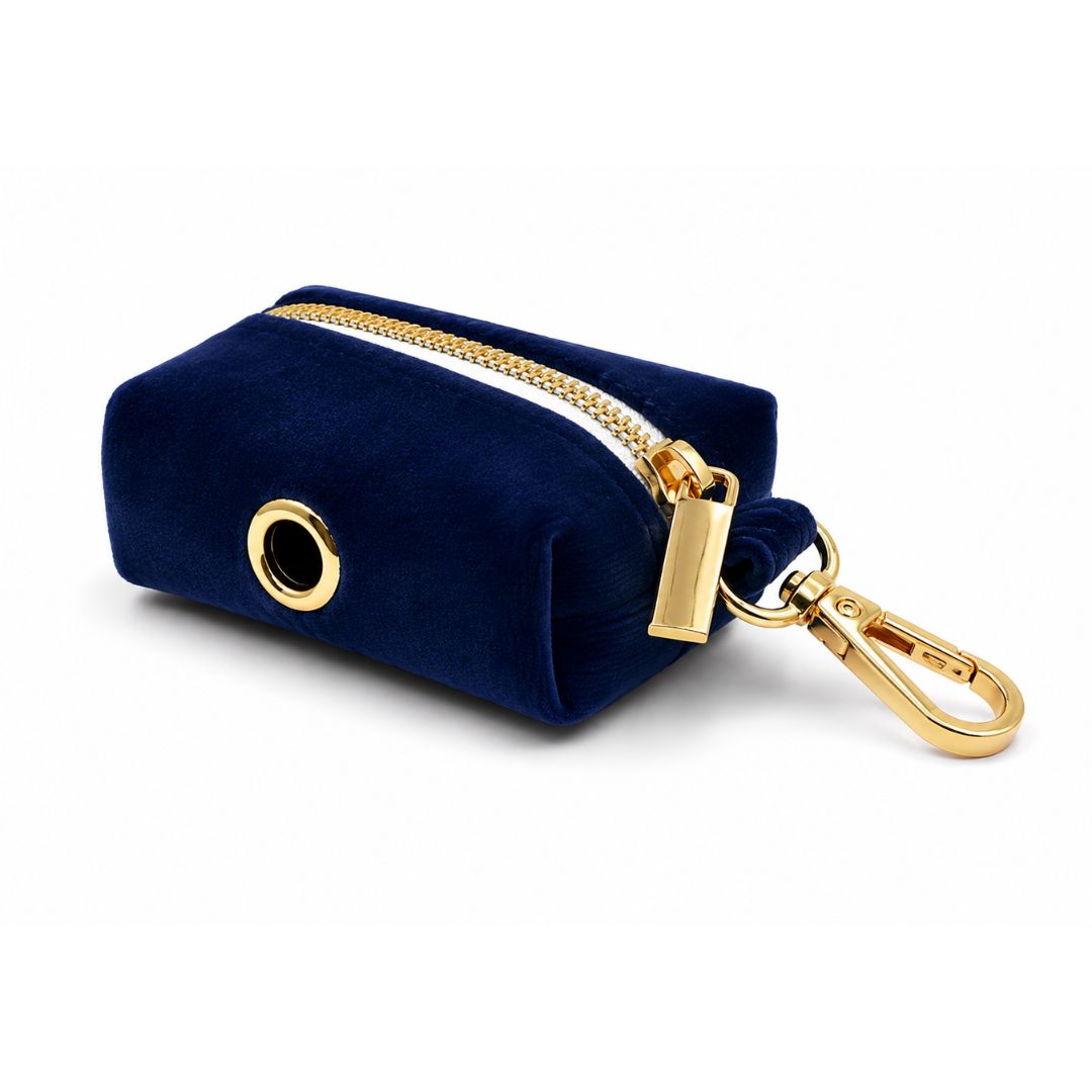 Navy Blue Velvet Poop Bag Holder